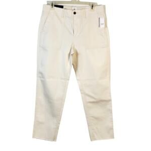 Gap High Rise Straight Khaki Pants Women's 6 Cream Raw Hem Casual Coastal Prep
